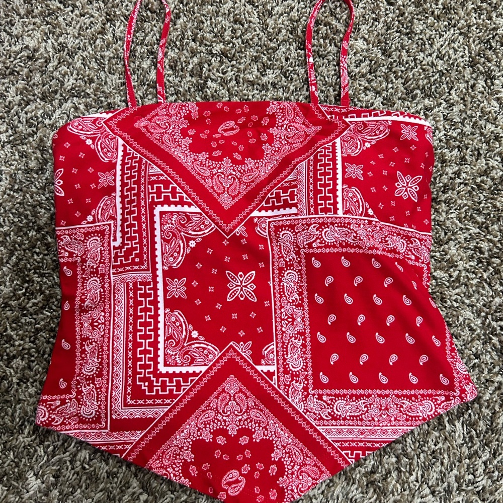No Boundaries Red Bandana-Print Spaghetti Strap Camisole